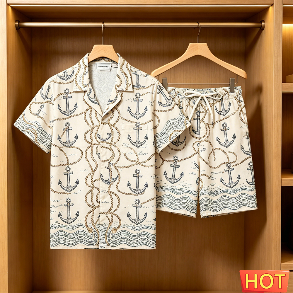 Summer Clothing Sets - Men's 2 Piece Hawaiian Set Nautical