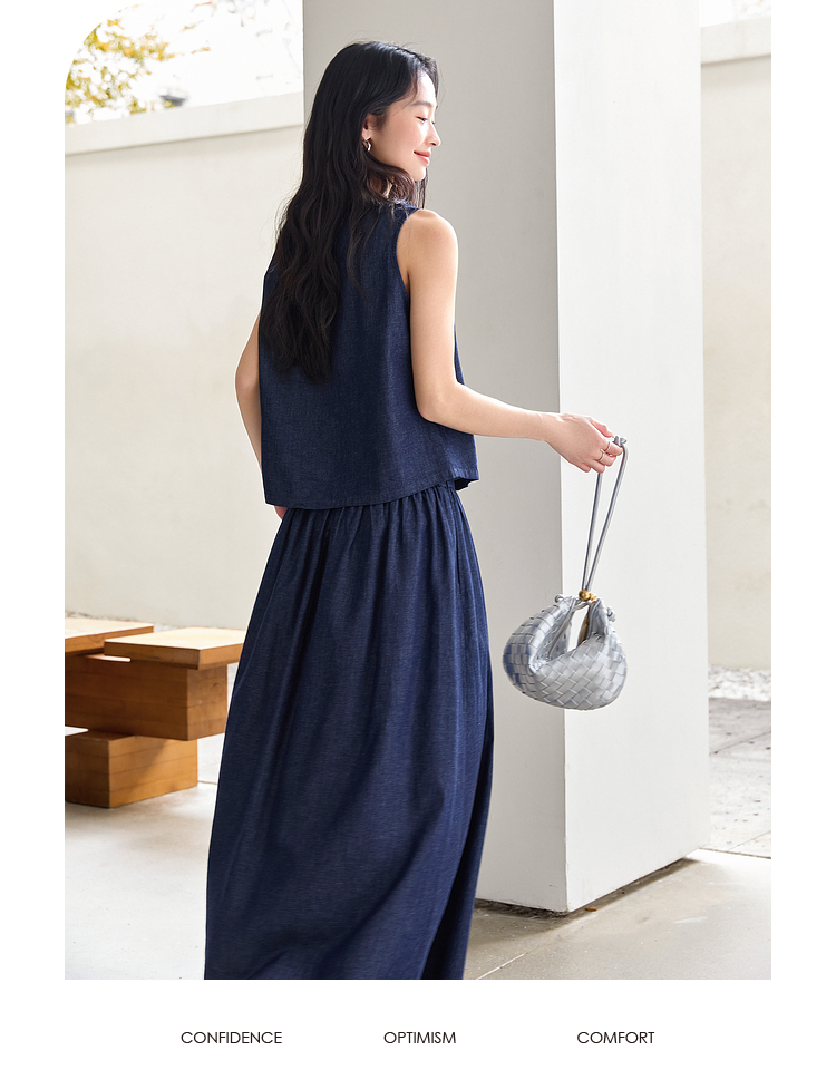 VIMLY Summer 2 Piece Denim Ski - Summer Clothing Linen บทวิจารณ์และราคา