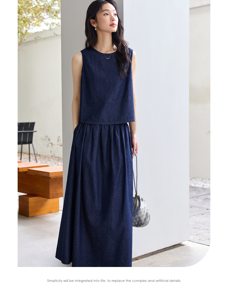 VIMLY Summer 2 Piece Denim Ski - Summer Clothing Linen บทวิจารณ์และราคา