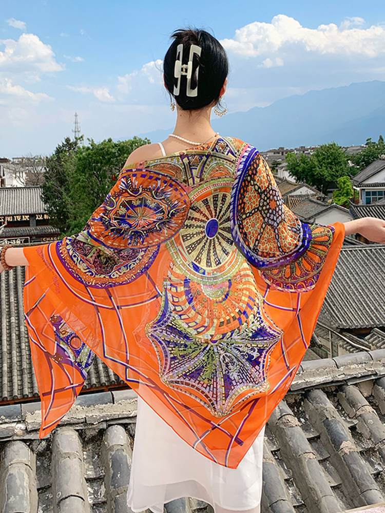 New Elegant Women Silk Scarf V - Sarong Pareo Wrap บทวิจารณ์และราคา
