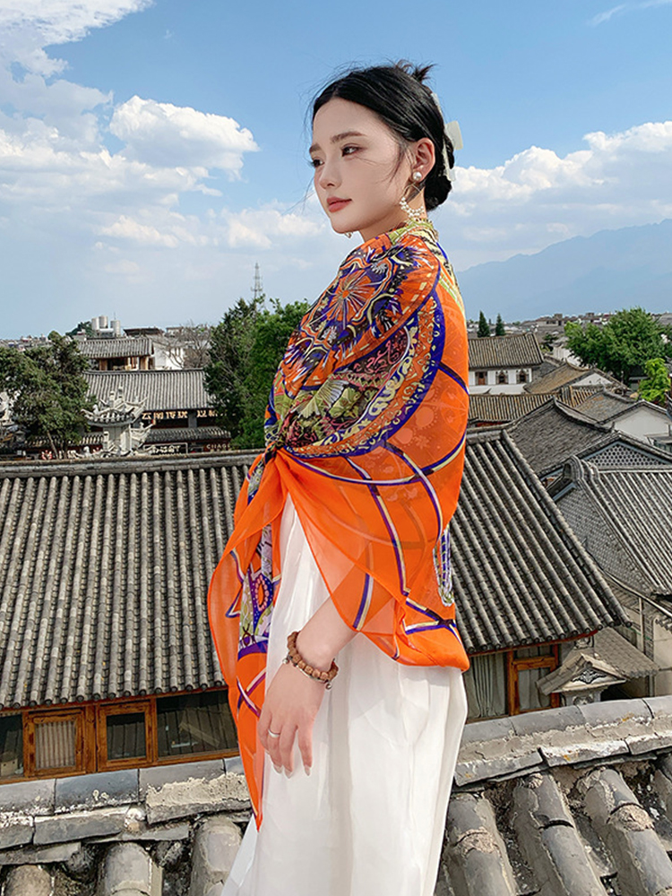 New Elegant Women Silk Scarf V - Sarong Pareo Wrap บทวิจารณ์และราคา