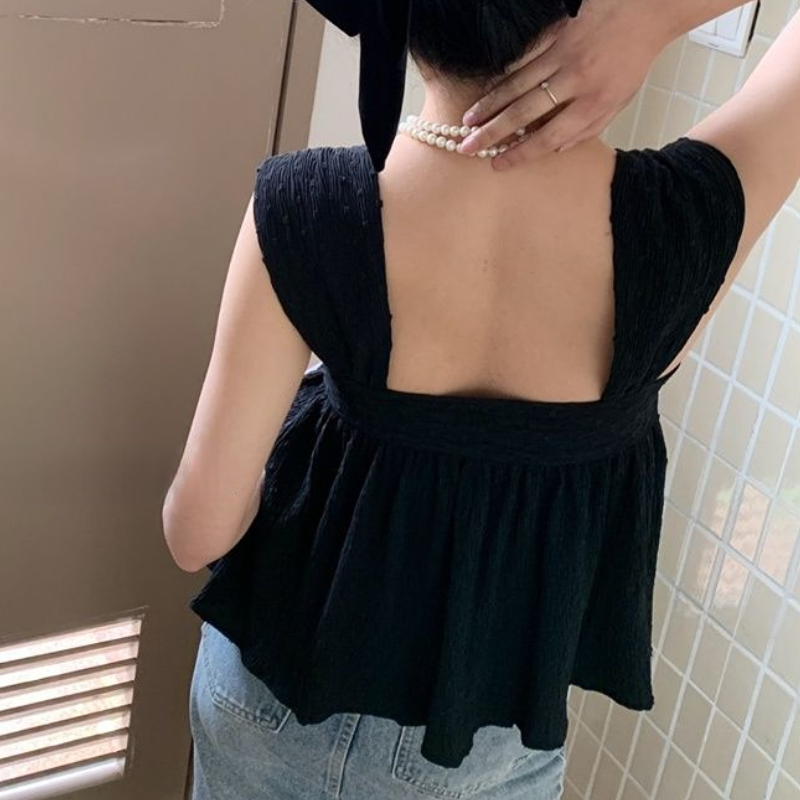 Sleeveless Blouses Women Backl - Crop Blouse Linen บทวิจารณ์และราคา