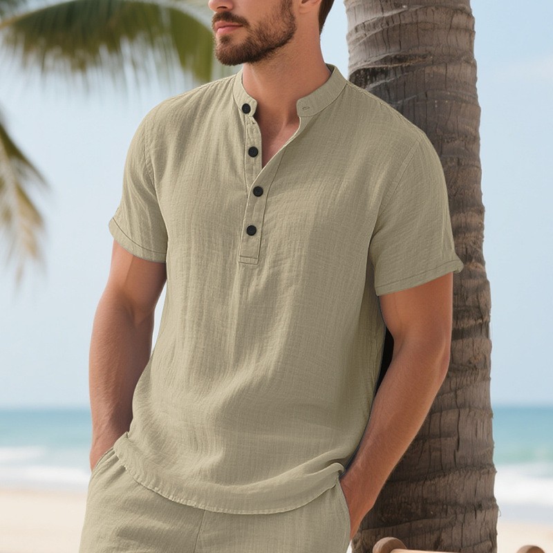 Men Shirt Mens Linen Loose Fit - Summer Clothing Linen บทวิจารณ์และราคา
