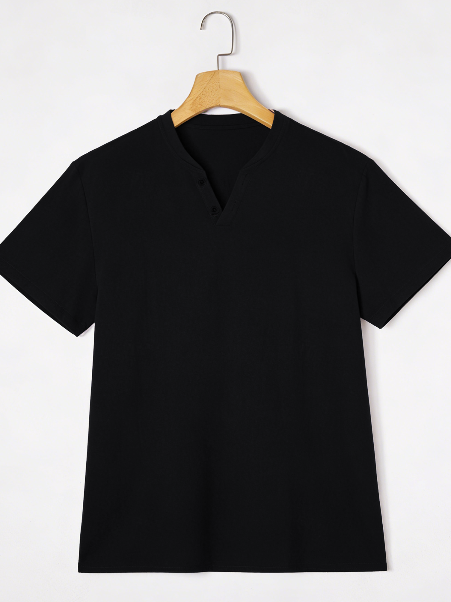Elegant Black Henley Short-Sle - Summer Clothing Linen บทวิจารณ์และราคา