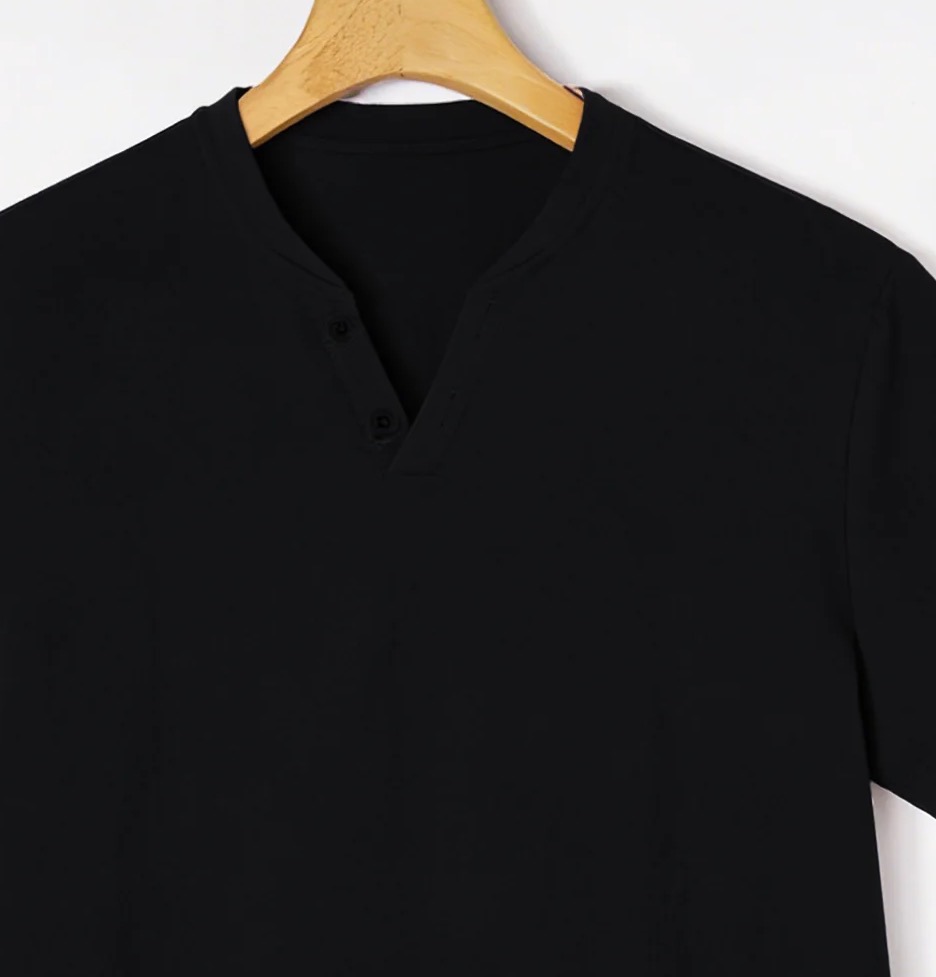 Elegant Black Henley Short-Sle - Summer Clothing Linen บทวิจารณ์และราคา