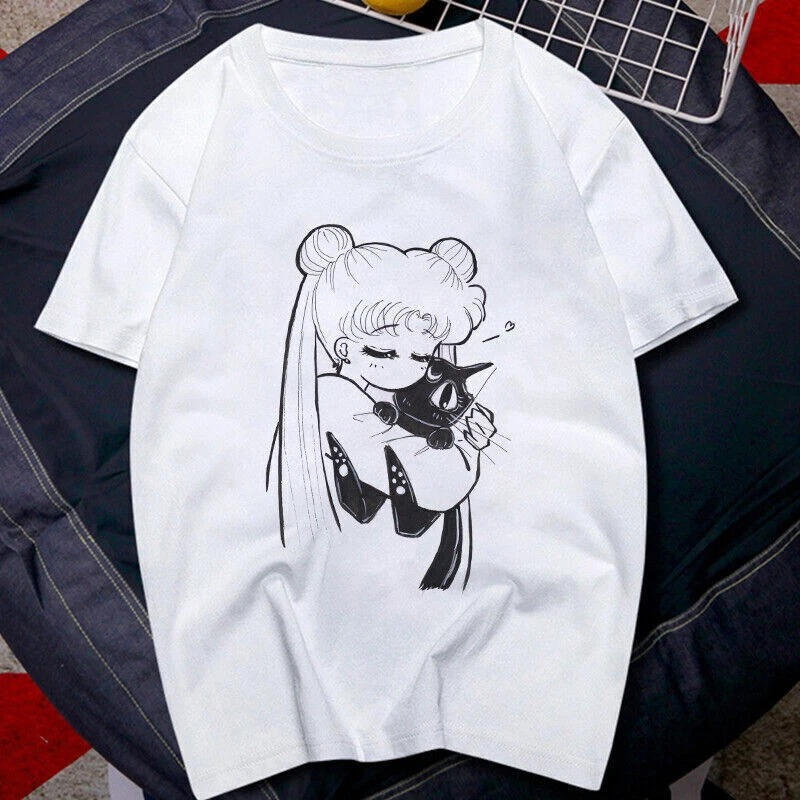 T Shirt 90s Anime Sailor Moon  - Summer Clothing Trends For Women บทวิจารณ์และราคา