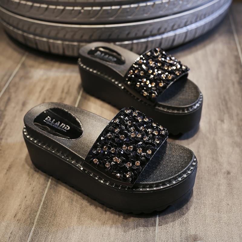 Sandals Black Woman Slippers R - Flip Flop Jeweled บทวิจารณ์และราคา