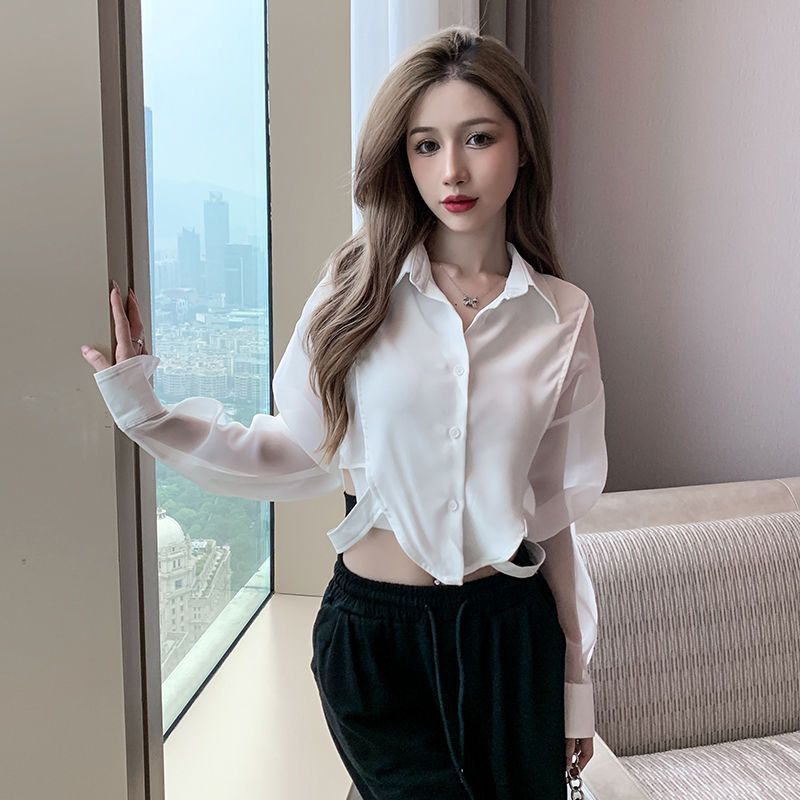 Shirts Women Retro Chic Patchw - Crop Blouse Linen บทวิจารณ์และราคา