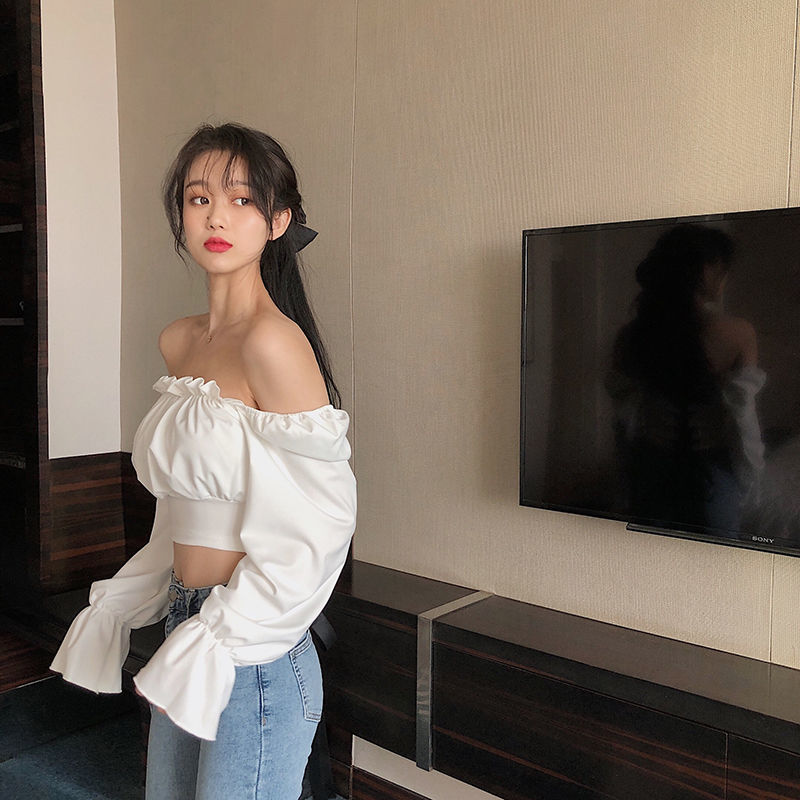 Blouses Women Black Puff Sleev - Crop Blouse Linen บทวิจารณ์และราคา