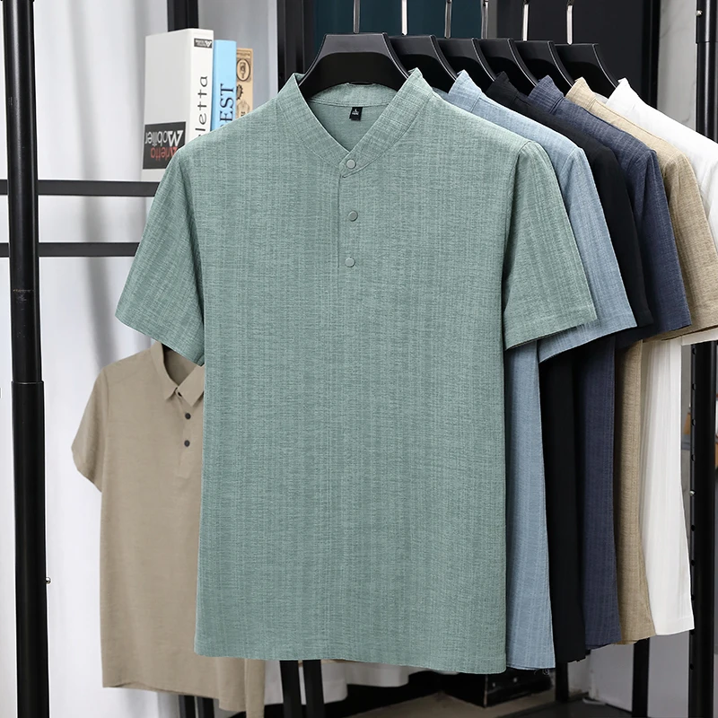 Mens Mandarin Collar Half Plac - Summer Clothing Linen บทวิจารณ์และราคา