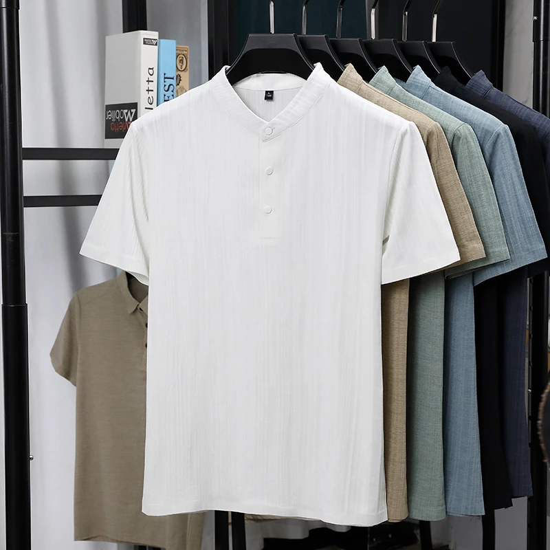 Mens Mandarin Collar Half Plac - Summer Clothing Linen บทวิจารณ์และราคา
