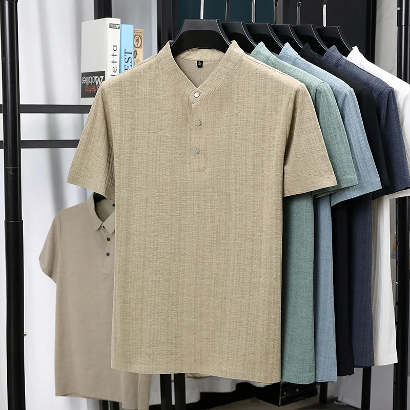 Mens Mandarin Collar Half Plac - Summer Clothing Linen บทวิจารณ์และราคา