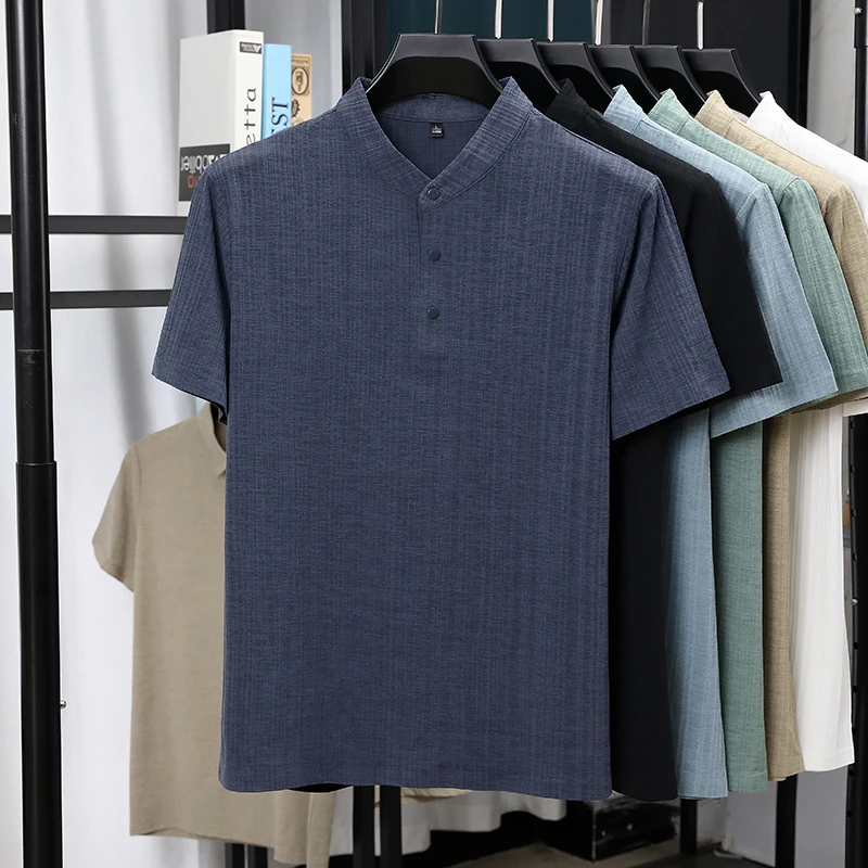 Mens Mandarin Collar Half Plac - Summer Clothing Linen บทวิจารณ์และราคา