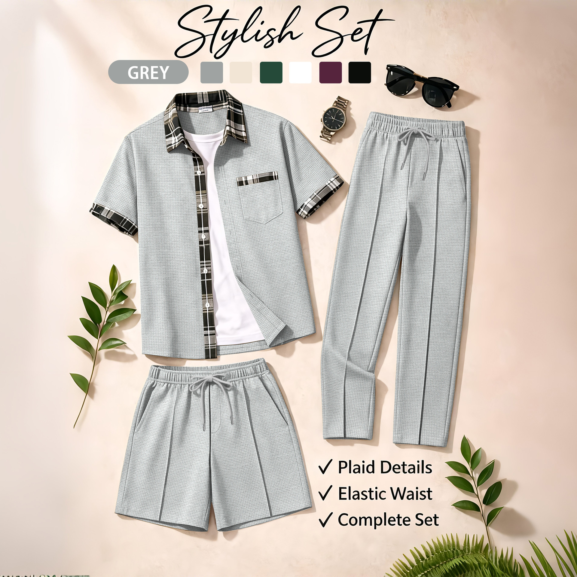 Men's 3 Piece Waffle Knit Trac - Summer Clothing Sets บทวิจารณ์และราคา