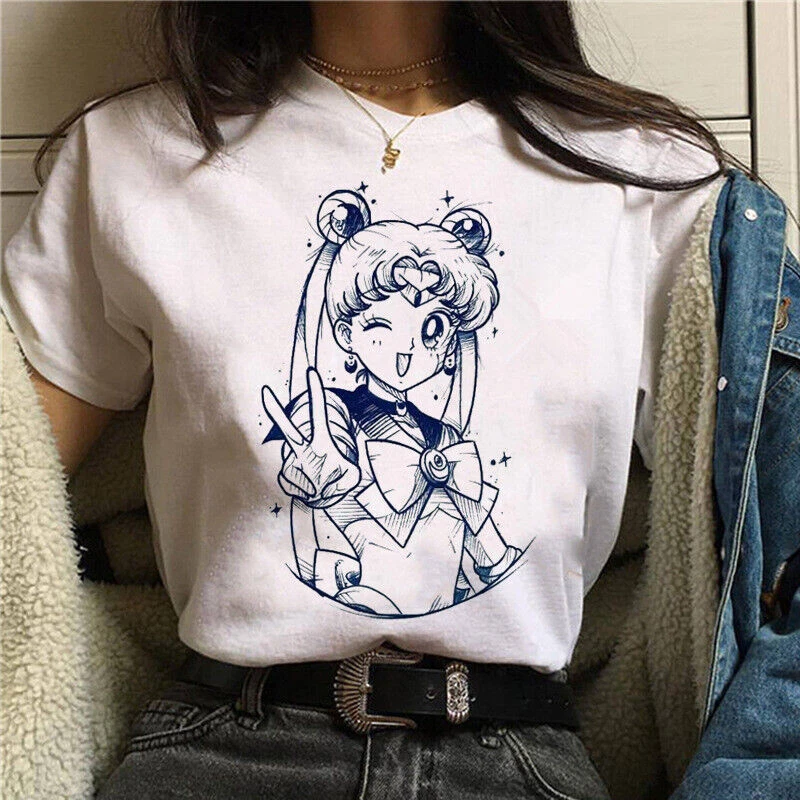 T Shirt 90s Anime Sailor Moon  - Summer Clothing Trends For Women บทวิจารณ์และราคา