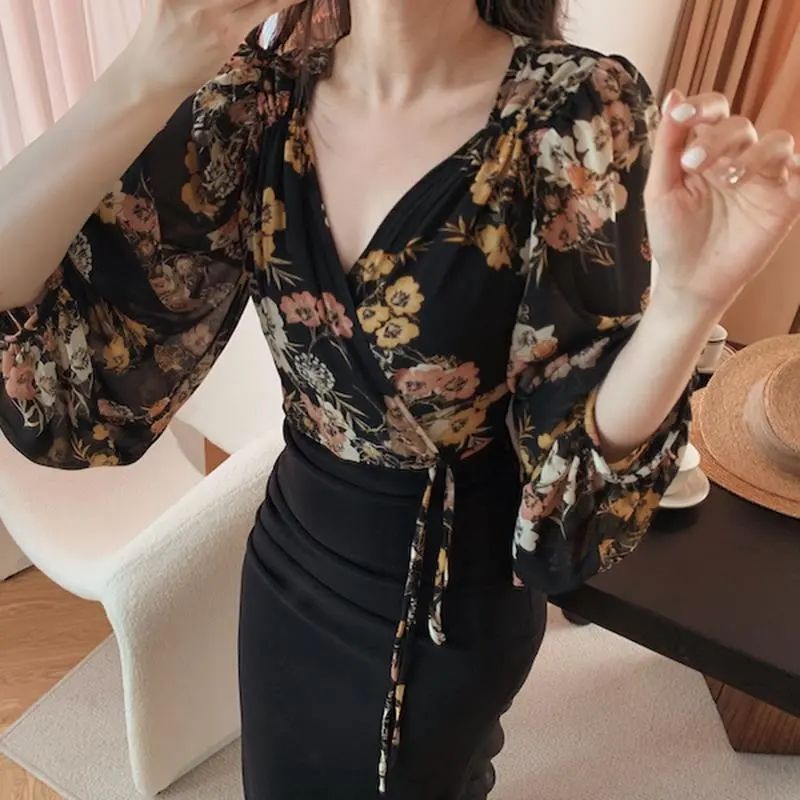 Japan Style Vintage Floral Blo - Crop Blouse Linen บทวิจารณ์และราคา