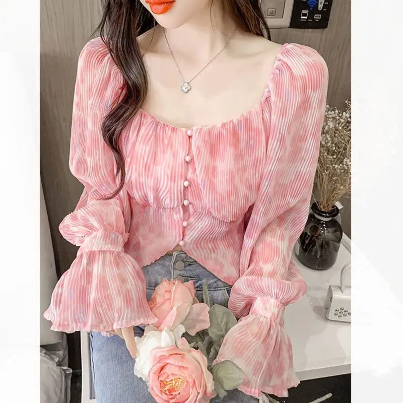 Sexy Kawaii Sweet Square Neck  - Crop Blouse Linen บทวิจารณ์และราคา