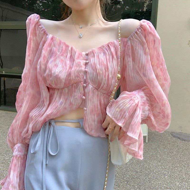 Sexy Kawaii Sweet Square Neck  - Crop Blouse Linen บทวิจารณ์และราคา