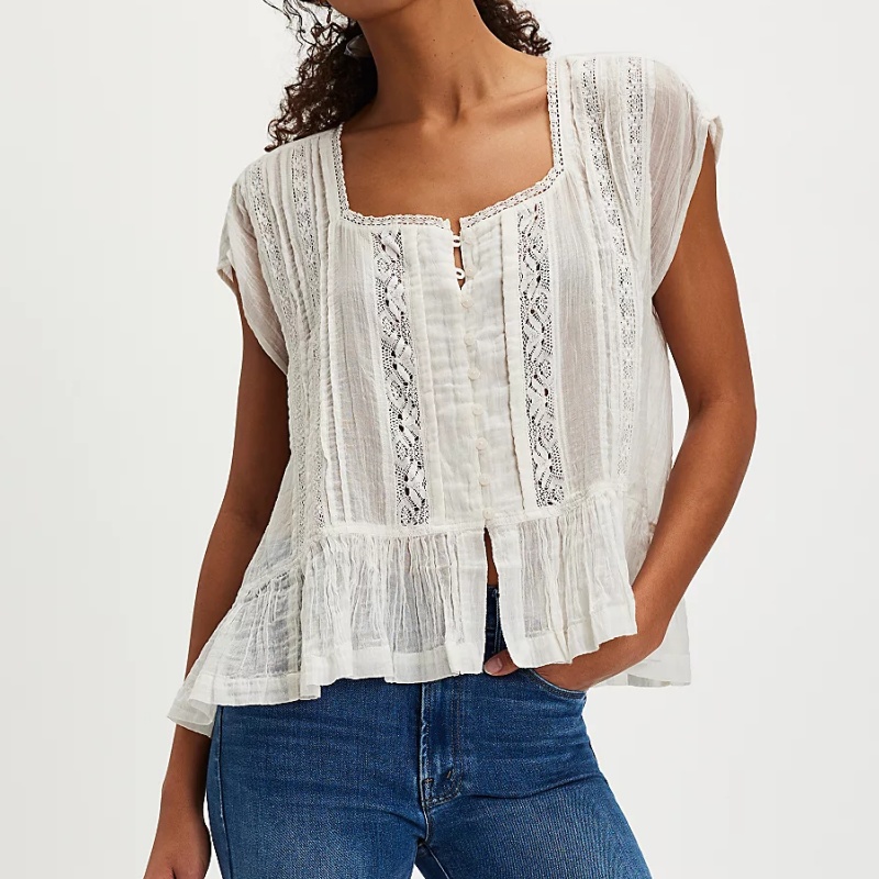 Womens Vintage Tank Crop Top L - Crop Blouse Linen บทวิจารณ์และราคา