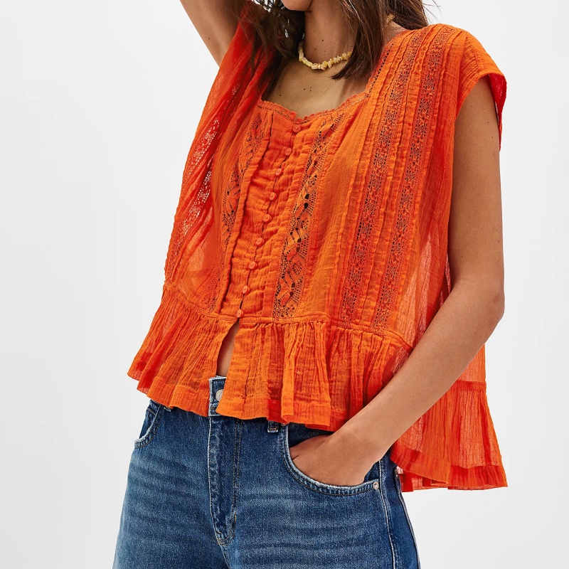 Womens Vintage Tank Crop Top L - Crop Blouse Linen บทวิจารณ์และราคา