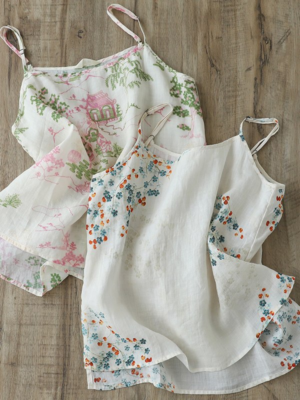 Artistic Flora Printed Linen C - Crop Blouse Linen บทวิจารณ์และราคา