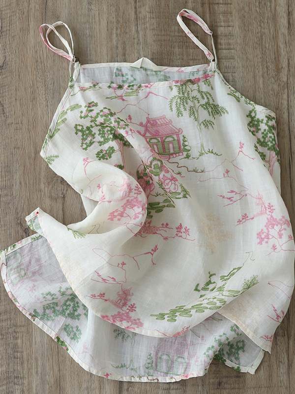 Artistic Flora Printed Linen C - Crop Blouse Linen บทวิจารณ์และราคา