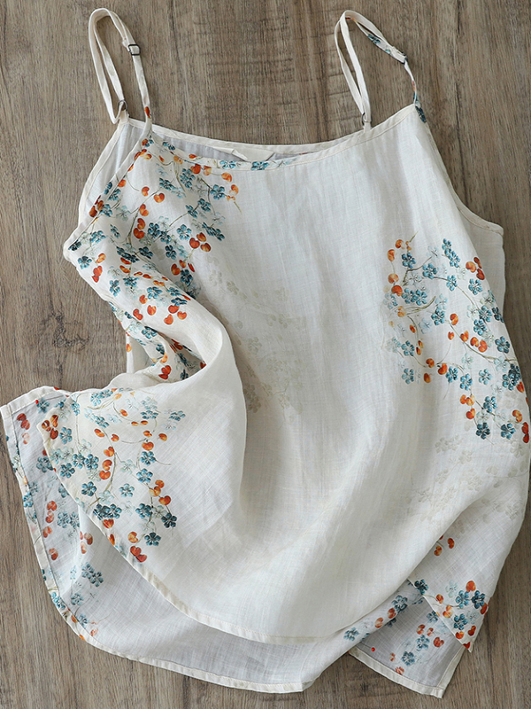 Artistic Flora Printed Linen C - Crop Blouse Linen บทวิจารณ์และราคา