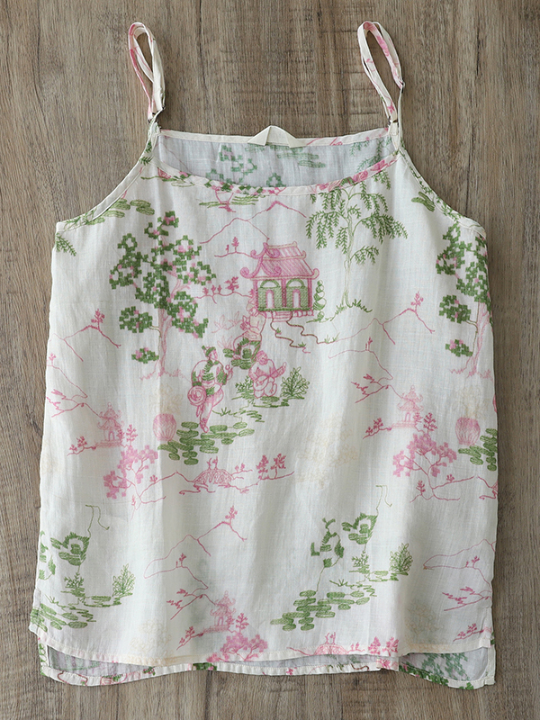 Artistic Flora Printed Linen C - Crop Blouse Linen บทวิจารณ์และราคา