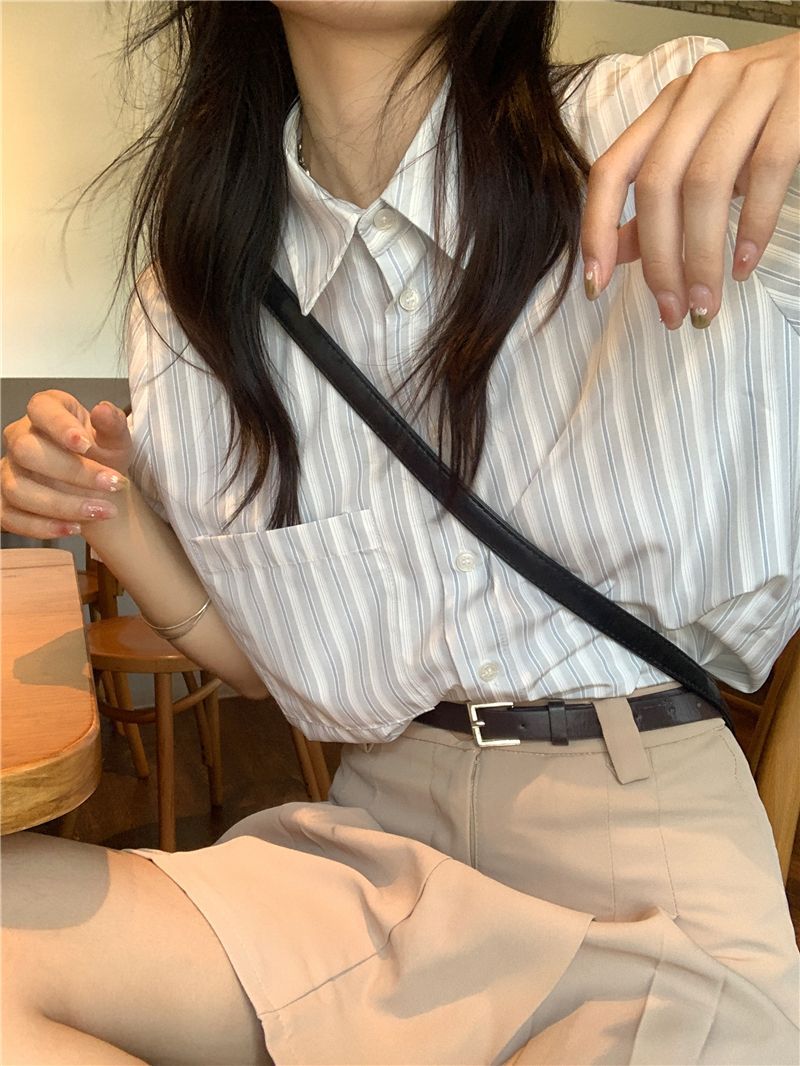 Shirts Women Bamboo-linen Blen - Crop Blouse Linen บทวิจารณ์และราคา