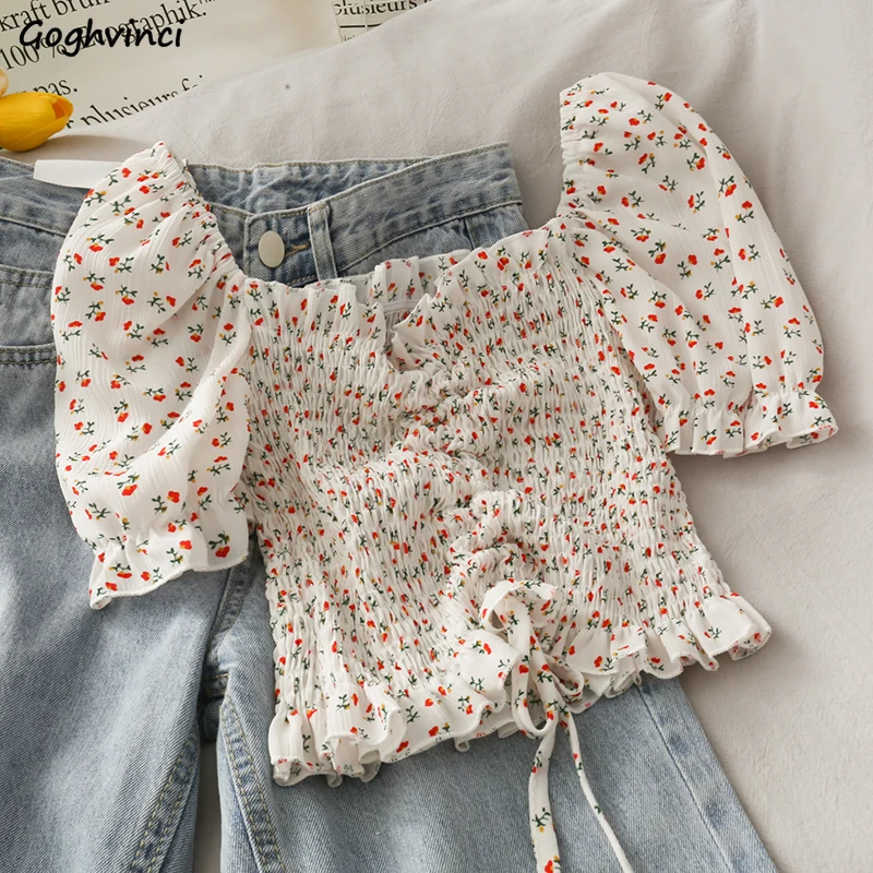 Blouses Shirts Women Floral Dr - Crop Blouse Linen บทวิจารณ์และราคา