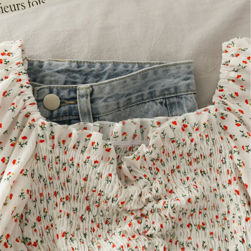 Blouses Shirts Women Floral Dr - Crop Blouse Linen บทวิจารณ์และราคา