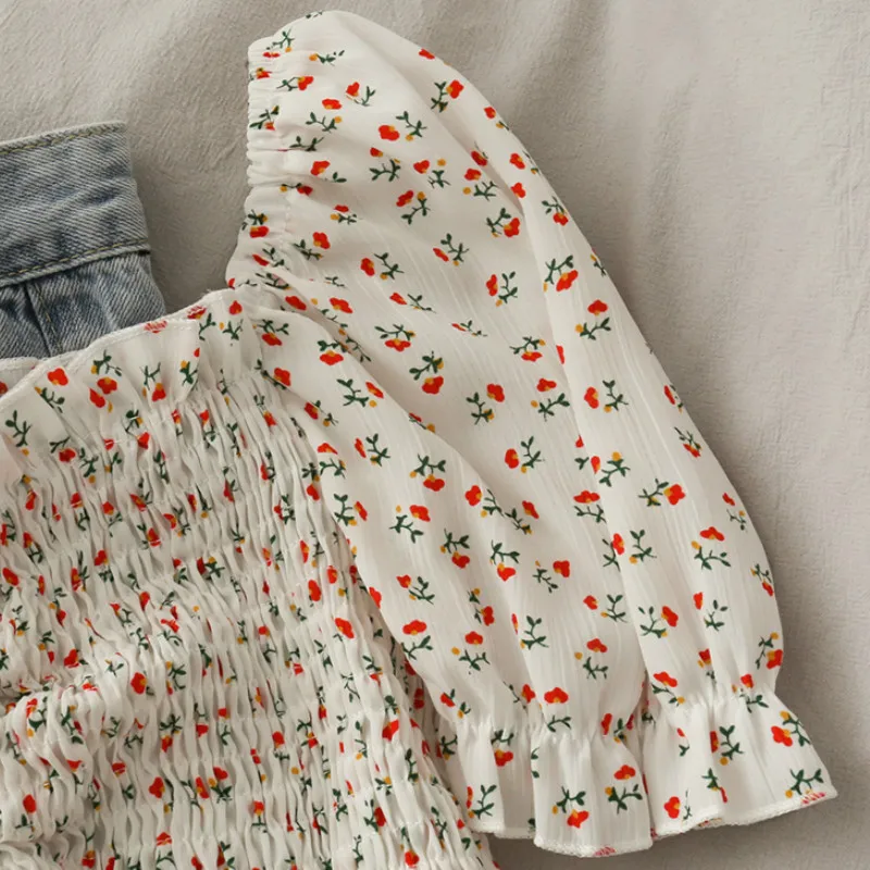 Blouses Shirts Women Floral Dr - Crop Blouse Linen บทวิจารณ์และราคา