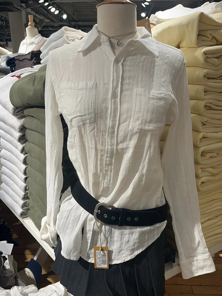 Linen Cotton Collar Buttons Bl - Crop Blouse Linen บทวิจารณ์และราคา