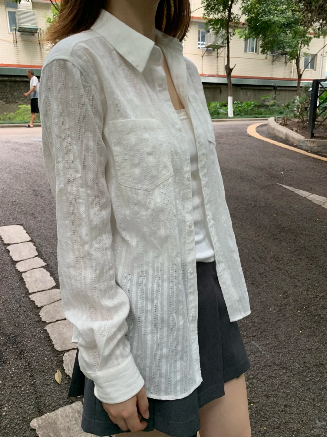 Linen Cotton Collar Buttons Bl - Crop Blouse Linen บทวิจารณ์และราคา