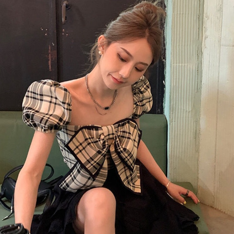 Plaid Blouses Women Y2k Summer - Crop Blouse Linen บทวิจารณ์และราคา