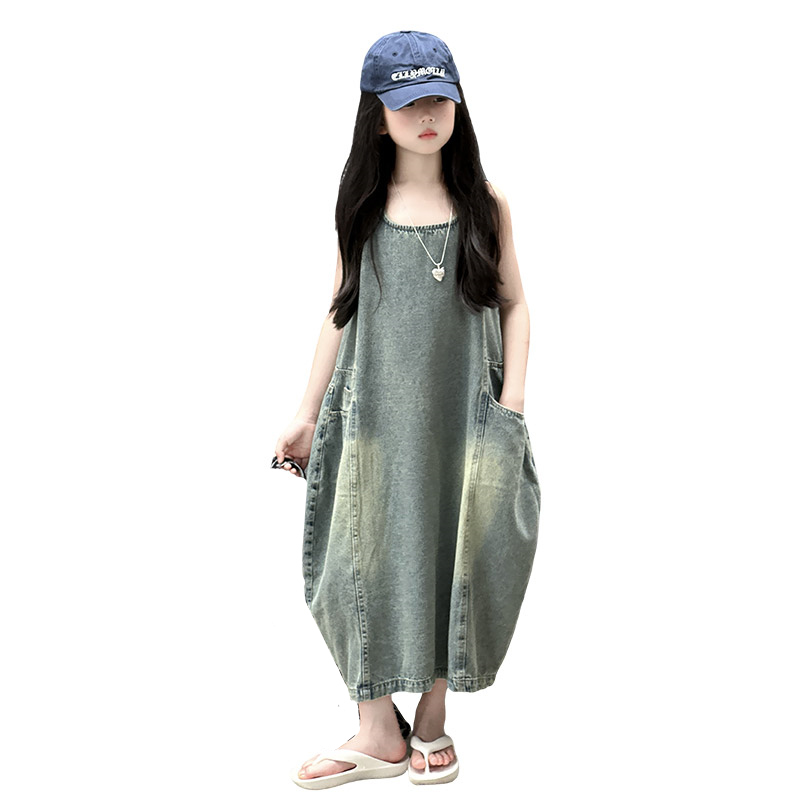 Vintage Blue Children Girls Hi - Summer Clothing Linen บทวิจารณ์และราคา