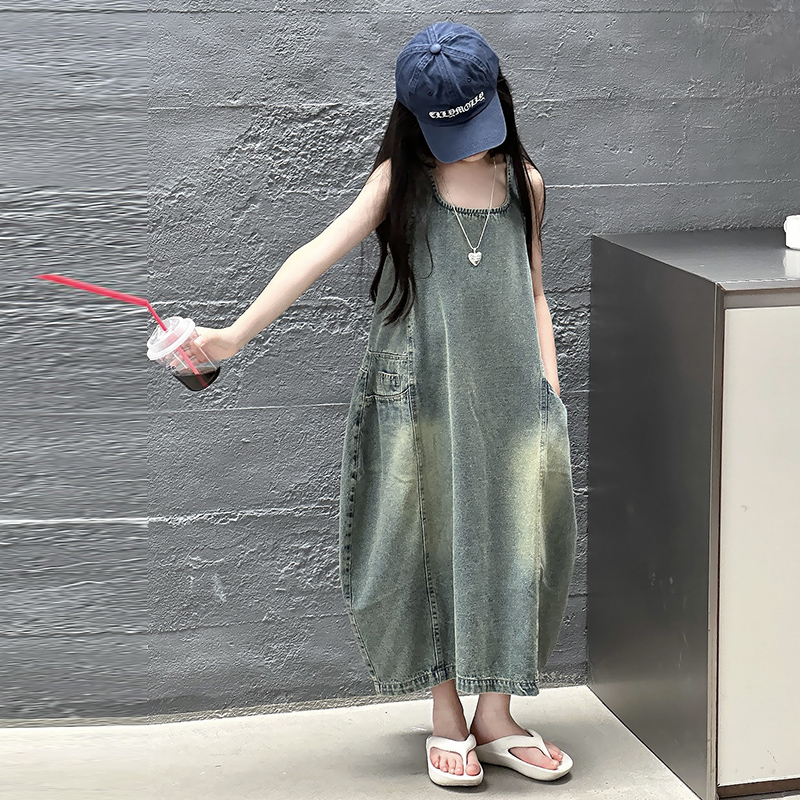 Vintage Blue Children Girls Hi - Summer Clothing Linen บทวิจารณ์และราคา