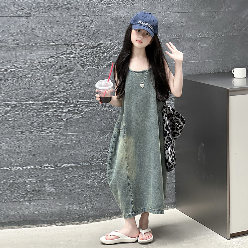 Vintage Blue Children Girls Hi - Summer Clothing Linen บทวิจารณ์และราคา