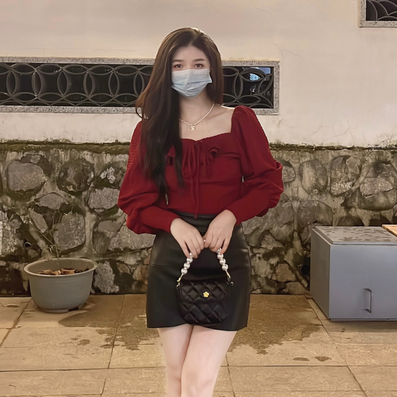 Red Blouses Lace Up Casual Vin - Crop Blouse Linen บทวิจารณ์และราคา