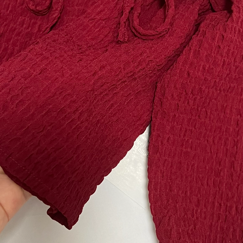 Red Blouses Lace Up Casual Vin - Crop Blouse Linen บทวิจารณ์และราคา