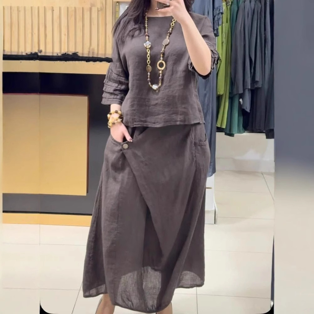 Women's Cotton Linen Skirts Se - Summer Clothing Linen บทวิจารณ์และราคา