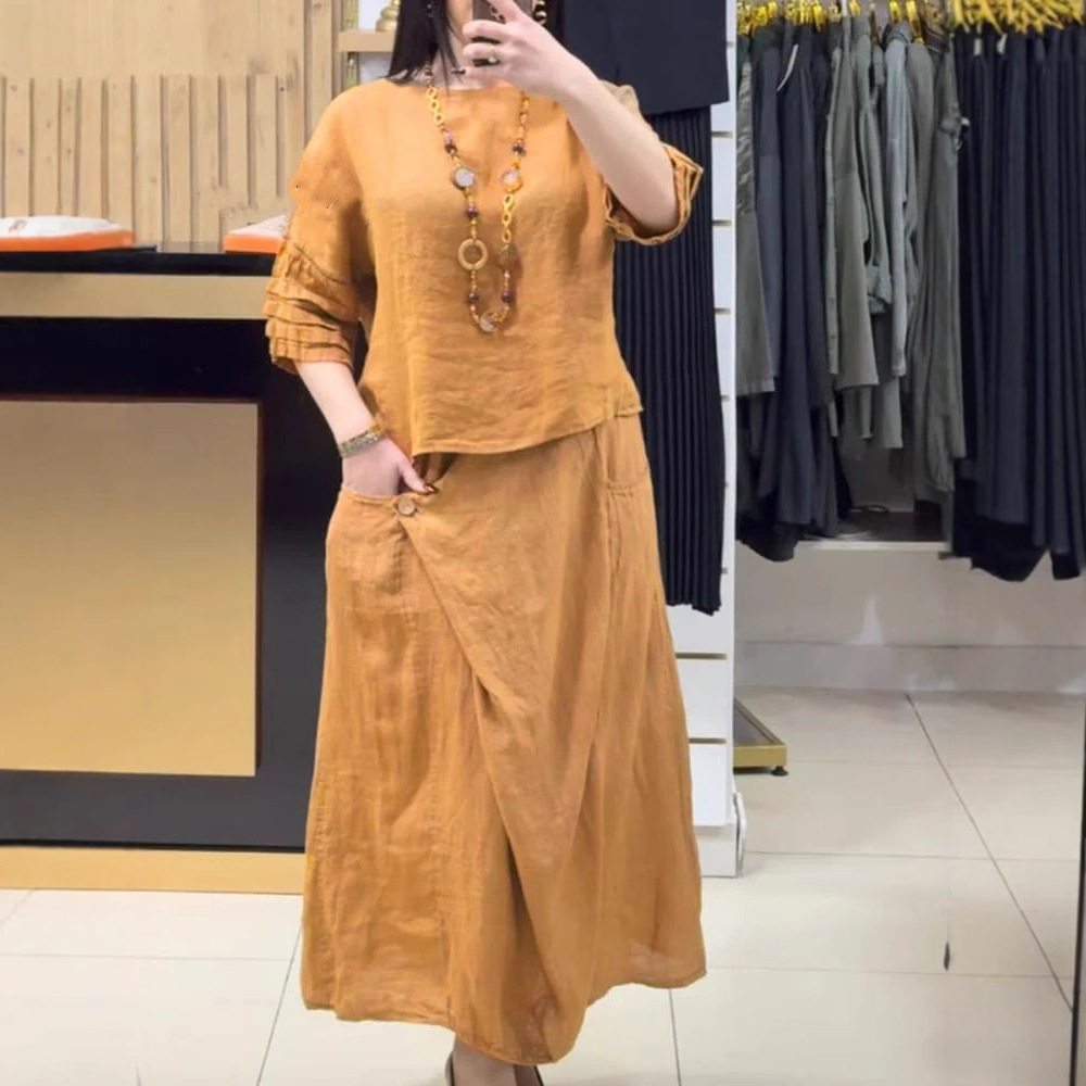Women's Cotton Linen Skirts Se - Summer Clothing Linen บทวิจารณ์และราคา