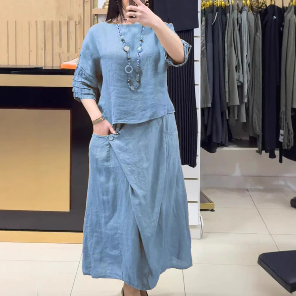 Women's Cotton Linen Skirts Se - Summer Clothing Linen บทวิจารณ์และราคา