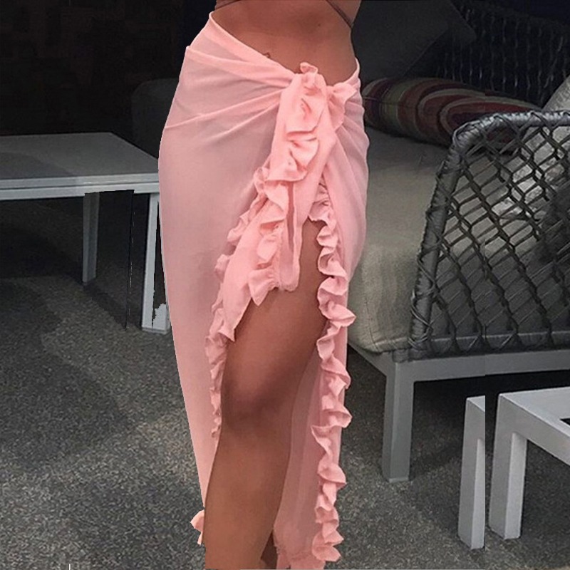 Women Sexy Sheer Bikini Cover  - Sarong Pareo Wrap บทวิจารณ์และราคา