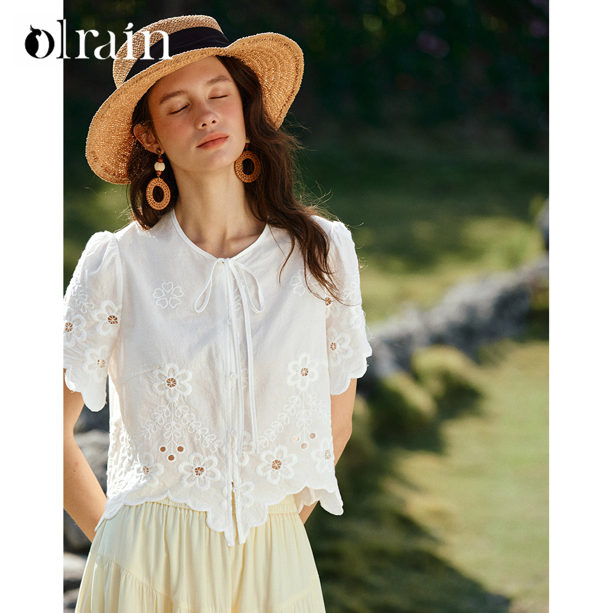 OLrain Women French Style Crop - Crop Blouse Linen บทวิจารณ์และราคา