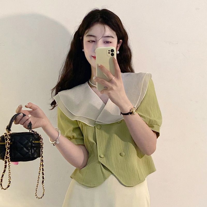 Contrast Patchwork Button Ruff - Summer Clothing Trends For Women บทวิจารณ์และราคา